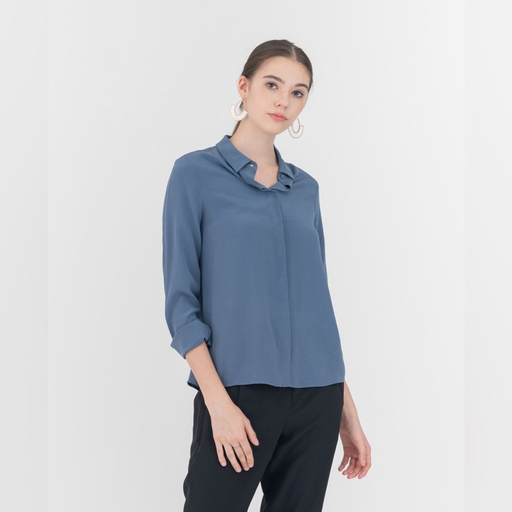 Grana Silk Long Sleeve Shirt | Vintage Indigo Blue